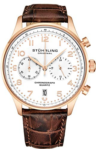 Stuhrling Original Orologio cronografo al quarzo da uomo Cassa in acciaio inossidabile e cinturino in pelle - Quadrante analogico con indicazione della data Collezione di orologi da uomo GR1-Q