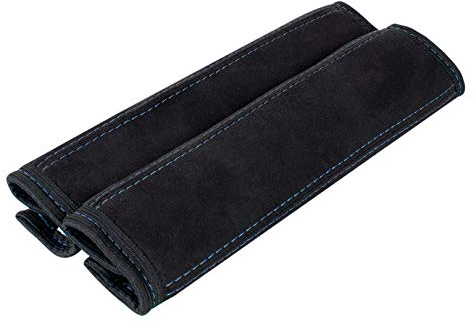 L&P Car Design GmbH A134 2 Stück Gurtschoner Auto Gurtpolster aus weicher Microfaser Schulterpolster Schulterschoner Schoner Polster Gurt Schulter in Schwarz (2 Stück Schwarz mit Blauer Naht)