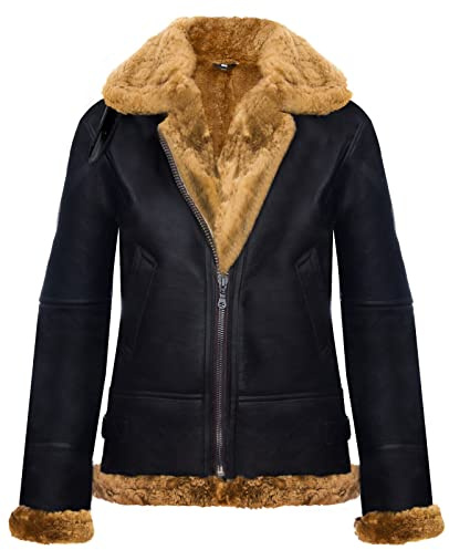 Veste en Peau de Mouton à Capuchon pour Femme B3 Cuir Pilote Avion Aviateur Gingembre Brun M