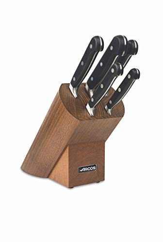 Arcos Set Cuchillos 5 piezas Acero Inoxidable Nitrum. Cuchillo Cocina Profesional Afilado para Cortar Carne. Mango Ergonómico Polioximetileno POM. Serie Opera. Diseño Clásico. Color Negro.