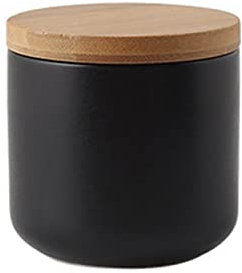Ceramic Food Storage Jar with airtight Sealed Bamboo lid Sealed Food Storage Container Canister can be Used for Tea, Coffee, Spices, etc. (Black 7.03oz/200ml)