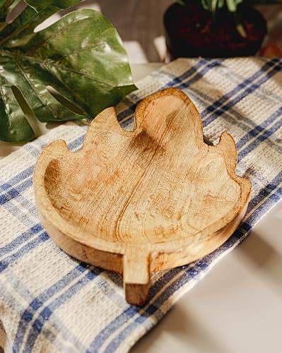 HomeZone Large Wooden Tray Maple Leaf Decorative Platter Autumn Trinket Dish For Home Novelty Storage Dish Food Serving Plate For Kitchen Fruit Bowl Pot Pourri Bowl Autumnal Decor Decorative Tray