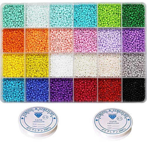 VOOMOLOVE Perline seed di vetro 8/0 da 3mm - 7200 pezzi, 24 colori, kit di perline sfuse per artigianato con scatola di plastica a 24 scomparti per la creazione di gioielli
