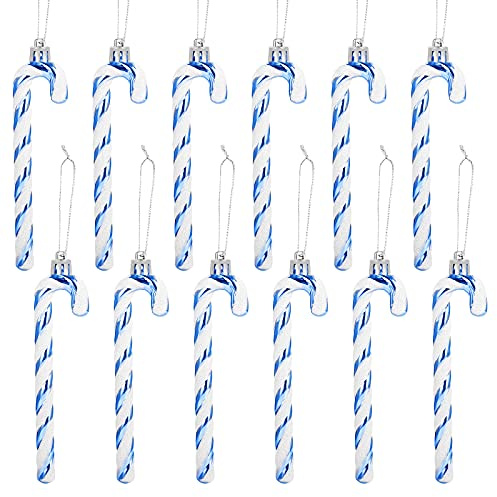 GWHOLE 12 Stück Zuckerstangen Weihnachten Glitzernd Anhänger Weihnachtsbaumschmuck Weihnachtsdeko Zucker Stange Weihnachtsdekoration (Blau)