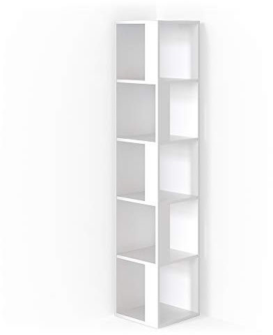 Vicco Étagère d'angle Lio, Blanc, 33.3x162.2cm, pour Le Rangement de Livres et d’Objets déco dans Les Coins de la pièce