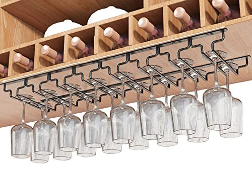 V3VOGUE Weinglashalter, Unter Schrank Stemware-Rack, 8 Reihen Weingläser Halter, Gläserhalter Zum Aufhängen, Weinglasregal Aus Metall for Unterschrank, Küche, Bar (Size : Width:22.5cm)
