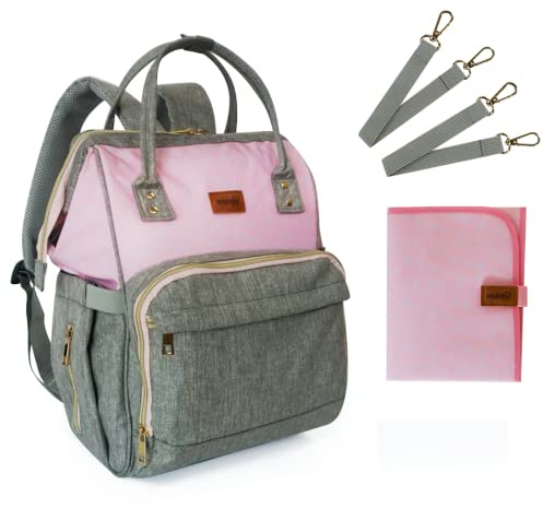 Bebesar Sac à langer imperméable pour poussette - Sac à dos multifonction pour poussette - Sac à langer, Étoiles - rose, 30x20x39 cm