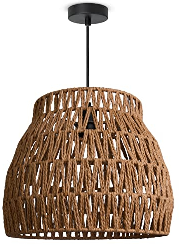 Paco Home LED Pendellampe Pendelleuchte Hängelleuchte Hängelampe für Wohnzimmer Schlafzimmer Esszimmer Schirm Papier E27, Farbe:Natur (Ø35cm), Leuchtenart/Farbe:Pendelleuchte - Schwarz
