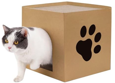 Katzen Kratzbrett, Katzenhaus Pappe mit Kratzpads Kratzpappe Katzenbett für den Innenbereich (30x30x30cm)
