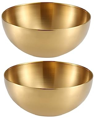 FROOWAN Lot de 2 grands bols de service en acier inoxydable de 3 L pour fruits, ramen, salade, pâtes, soupe, passent au lave-vaisselle et au micro-ondes, doré (doré)