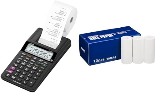 CASIO Druckender Tischrechner HR-8RCE, 12-stellig, Wiederholungsdruck, Cost/Sell/Margin & P-5825-E Papier Rechenmaschine innenliegende Papierrolle geeignet HR-8TEC und HR-8RCE druckenden Rechner