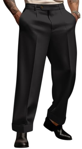 Oanviso Pantalon de Costume pour Homme Business Formelle Pants avec Plis et Poches Couleur Unie Pant de Régulier Ajustement à Utiliser au Bureau, au Commis de Magasin C Noir M