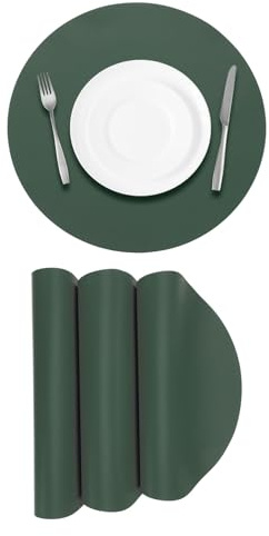 Sourcing Map 4 Pcs Faux Leather Placemats for Dinner Table, PU Leather Round Table Mats Heat Resistant Waterproof Oil Proof Kitchen Mats (Green)