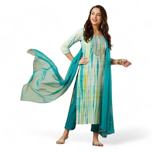 RangMahal Indisk dam viskos rayon slips form kurta med byxa Dupatta set
