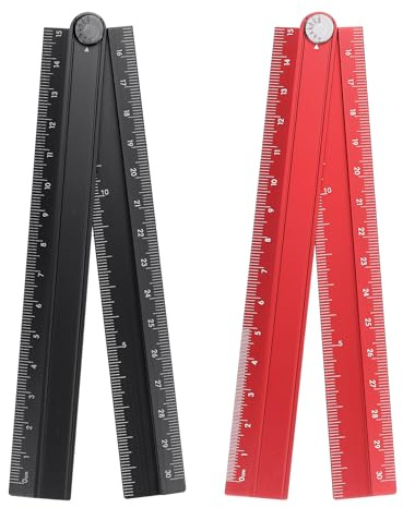 sourcing map 2pcs Folding Straight Ruler 30cm Metric Aluminum Alloy Protractor Foldable Angle Ruler Geometric Measure Tool with Angle Line for Architect Artist Office, Black/Red