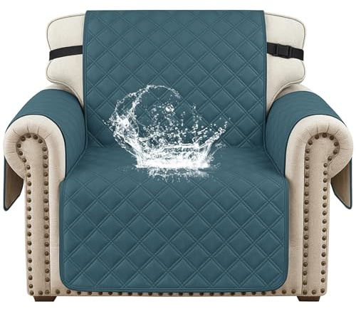 YSTELLAA 100% Impermeabile Copripoltrona 1 Posti Con Braccioli, Copridivano Antigraffio Gatto Cane, Copridivani Trapuntato Con Tasche, Salvadivano Antiscivolo Antimacchia, Verde Scuro