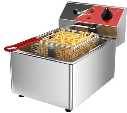 Friteuse électrique CROSSON 6L avec réservoir d’huile et poignée amovibles, panier et couvercle en treillis métallique solide, friteuses de comptoir commerciales légères - 230V, 3000W
