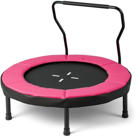 GYMAX 40 Trampoline for Toddler, Indoor Outdoor Mini Fitness Trampoline with Foam Handle and Padded Safety Cover, Small Rebounder for 3-6 Years Old Kids (Pink)
