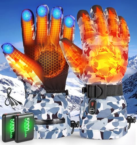 DeeprBlu Gant Chauffant Femme Homme, 5000mAh Batterie Gant Chauffant Moto, Imperméables Gants Chauffants Rechargeables avec 3 Températures, Écran Tactile Gants Chauffants Électrique pour Velo & Ski