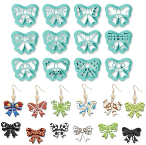 ORIGACH 17 cortadores de arcilla polimérica en forma de arco, diseño de lazo con diseño de bola deportiva, cortadores de arcilla para aretes de arcilla polimérica con una caja de almacenamiento