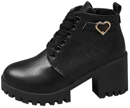 Generisch Stivaletti da donna con plateau stivaletti in pelle PU, con tacco, eleganti, da donna, per autunno e inverno, con chiusura lampo, tinta unita, Nero , 41 EU