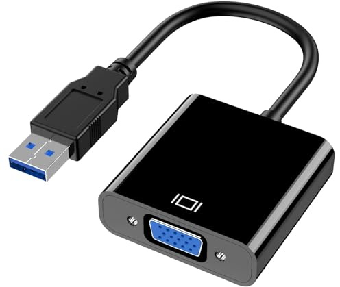 Solryn USB auf VGA Adapter, 1080P Full HD Video Konverter, USB 3.0/2.0 zu VGA Adapter, Video Grafikkabel Konverter Externe Grafikkarte für PC, Laptop, Kompatibel mit Windows 10/8.1/8/7/XP