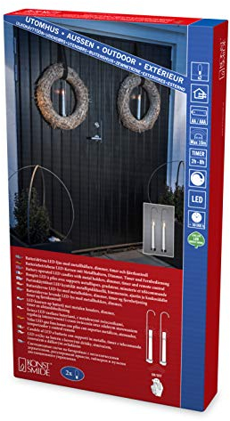 Konstsmide LED Kerzen 2er-Set, weiß, mit Kerzenhalter, mit 3D Flamme, 2-8h Timer, Dimmer und Fernbedienung, 2 warm weiße Dioden, batteriebetrieben, Außen - 1870-230
