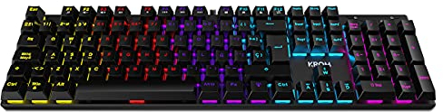 KROM KASIC – Teclado mecánico Gaming RGB con switches Rojos, Layout español, retroiluminación Rainbow, 25 Teclas Anti-ghosting y 12 Multimedia, Modo Juego, conexión USB – Negro