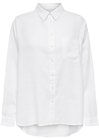 ONLY Onltokyo L/S Camicia in Misto Lino Pnt Noos Donna, Bianco Brillante, M