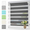 Zarnan Doppelrollo Klemmfix ohne Bohren Anthrazit 110x120cm(Stoffbreite 106cm) Duo Rollo Blickdicht Zebrarollo Rollos für Fenster ohne Bohren für Wohnzimmer Küche Büro lichtdurchlässig und verdunkelnd