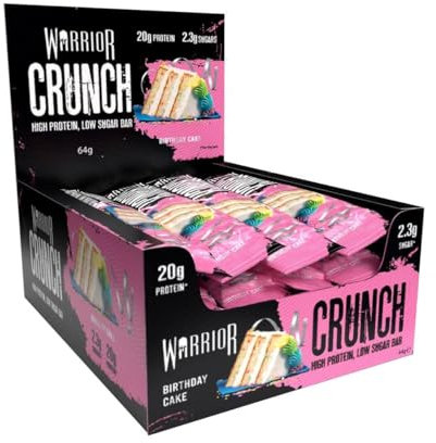Warrior, CRUNCH - High Protein Bars - 20g Protein Each Bar - 12 Pack x 64g, Birthday Cake, 768.0 grams, Pack of 1