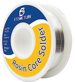 Essmetuin Tin Lead Core Solder Wire (Sn63% Pb37%) for Electrical Soldering and DIY Weld Works, Circuit Board Repairing,(Dia 0.8MM, 50G) by