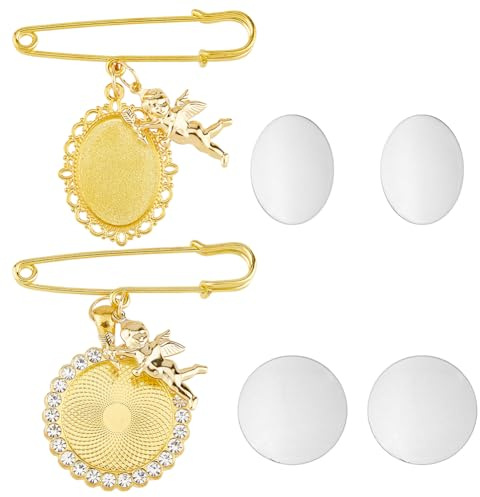 SUPERFINDINGS 2 Sets 2 Style Bouquet Foto Charm Broschen Legierung Brautstrauß Pins Goldene Hochzeit Gedenkbroschen Mit Feenanhänger Anstecknadeln als Erinnerungsgeschenk