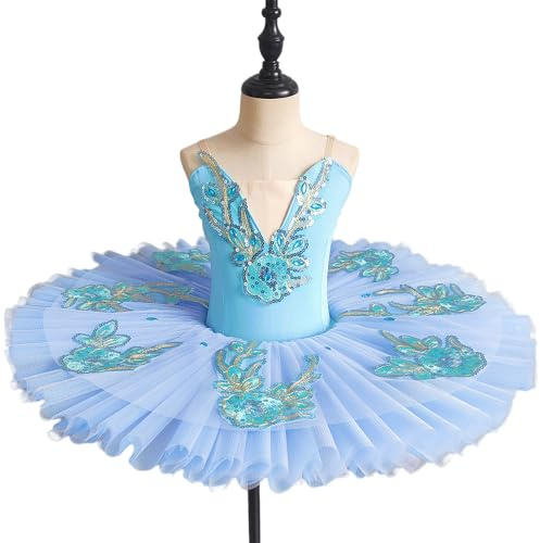 GeRRiT tutù Danza Classica Professionale Blu Tutus Adulto Donne Bambini Bambini Balletto Tutu per Ragazza Pancake Tutu Ballerina Party Ballet Costume,Blu,150