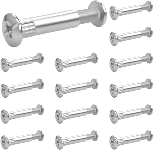 30 Pièces Vis Assemblage Meuble M6 Acier Nickelé (15 x Vis d'Assemblage, 15 x Vis pour Meuble) Épaisseur du Bois 32-42mm Vis de Raccordement Connecteur pour Bois Meubles Armoires Placards