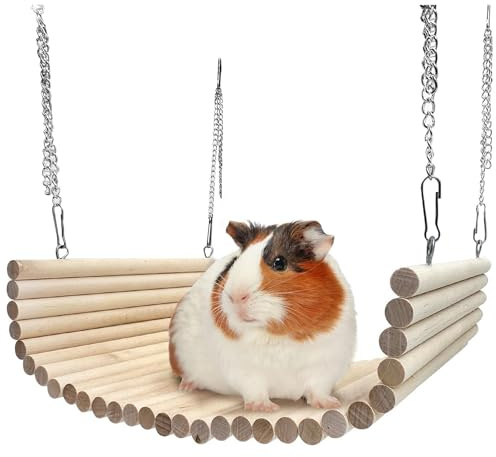 Hamiledyi Escalera de madera de conejo, puente colgante de conejo, juguete de conejillo de indias, juguete de bricolaje para roedores, puente de masticación y escalada para animales pequeños, ratas,