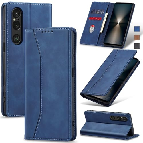 Jasonyu Case for Sony Xperia 1 VI Leather Wallet Flip Cover with Card Holder,Kickstand, Magnetic Closure,TPU Shockproof Phone Case Compatible with Xperia 1 VI (Blue)