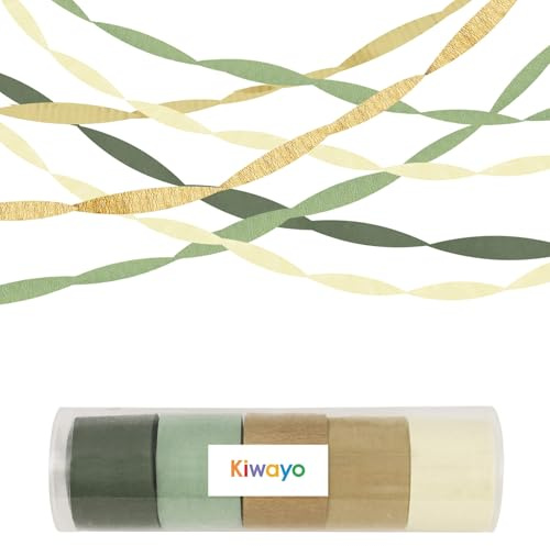 Kiwayo Birthday Baby Shower Decorations, Sage Green Gold Crepe Paper Streamers Party Decorations(5 Rolls) for Camp Bachelorette, Bridal Shower,Engagement Woodland Safari Boho Party Decor Women Adults