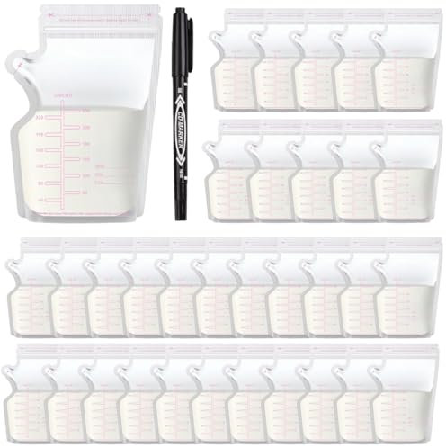 IKOPFLN 30 Stück muttermilchbeutel mit Marker,breast milk storage bags(250 ml)