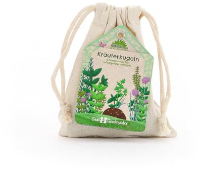 Sematschwister - 5 palline di semi con semi di erbe biologici in sacchetto di cotone, per erbe fresche e sane in cucina, regalo sostenibile per cuochi amatoriali, ideale come pensierino