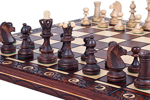 Abio Schachspiel Senator 41x41cm Holz Schachbrett Hochwertig Klappbare Brettspiele Schach Spiel Reisespiele Set Spiele für Erwachsene Chess Board Senator 125