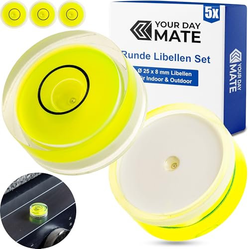 Set di fiale per livella tonda, 5 pezzi, con Ø 25 mm, livella a bolla d'aria senza etichetta, livella ad acqua, livella a cerchio, livella circolare per caravan, macchina fotografica, fai da te