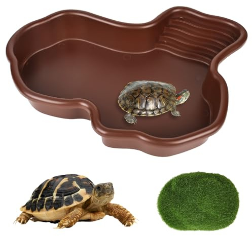PYserne Reptilien Badebecken, Schildkröten Wasserschale mit Simulierten Moosstein Reptilien Rutschfestes Großes Badebecken Tierbecken für Schildkröten Eidechsen Bartagamen Gecko