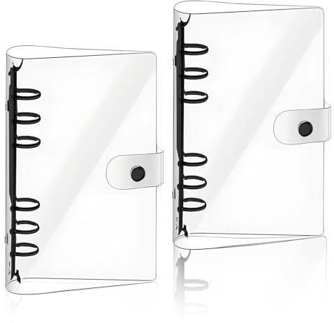 MYLERCT Ringbuch A6 Nachfüllbar, 2 Stück 6-Ring A6 Binder, Transparente PVC 6 Loch A6 Ringbuch Abdeckung, Nachfüllbares Ringordner, mit Druckknopf, für Zuhause, Schule, Büro