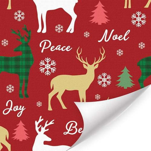 CHDITB Red Christmas Peel and Stick Wallpaper,Xmas Self Adhesive Wallpaper for Winter Holiday Party Decor Xmas Wall Decals(44x300cm) Christmas Elk Wall Stickers for Cabinets Drawer Covering Papers