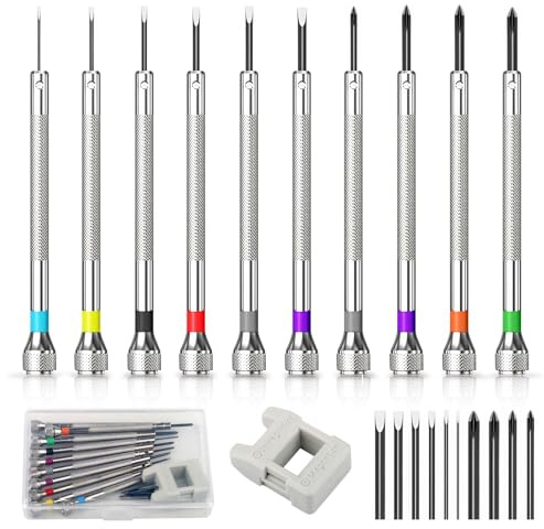 10 Pcs Watch Screwdriver Set, Watchmakers Precision Screwdriver Kit 0.6-1.6 mm Glasses Screwdrivers for Watch Eyeglasses Clocks PS4 Jewelry Repair (10Pcs Replacement Heads＋1Pcs Demagnetizer)