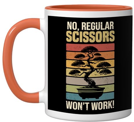 Bonsai No Regular Scissors Won't Work Bonsai Tree Japanese Ceramic Mug, Orange/White