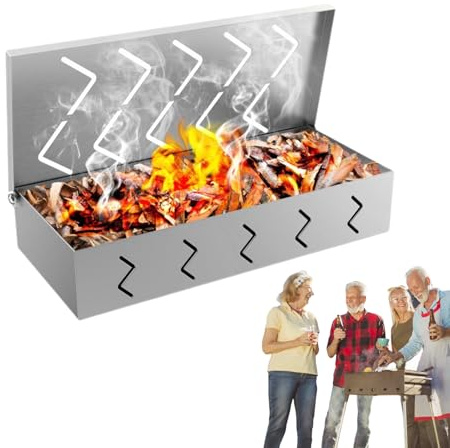 Grillspånbox – rökugn i rostfritt stål, grilltillbehör | 22 x 10 cm behållare för trächips utomhus grill camping kött räka biff matlagning