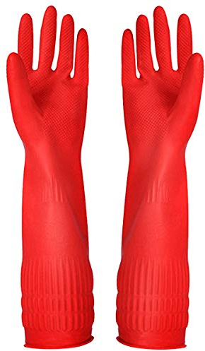 Lot de 3 paires de gants de nettoyage en caoutchouc, imperméables et réutilisables. Rouge - Taille L