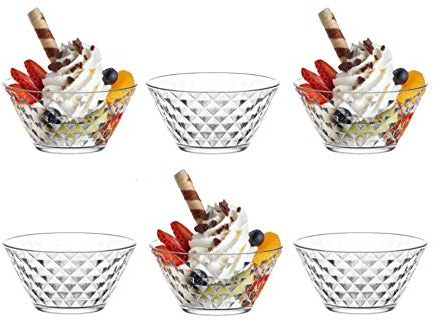 LAV Artemis 12cm Eisschalen - 6 Stück, Transparent, Geometrisch, Glas, 0.33 Liter, Spülmaschinengeeignet, für Desserts, Eis, Salat